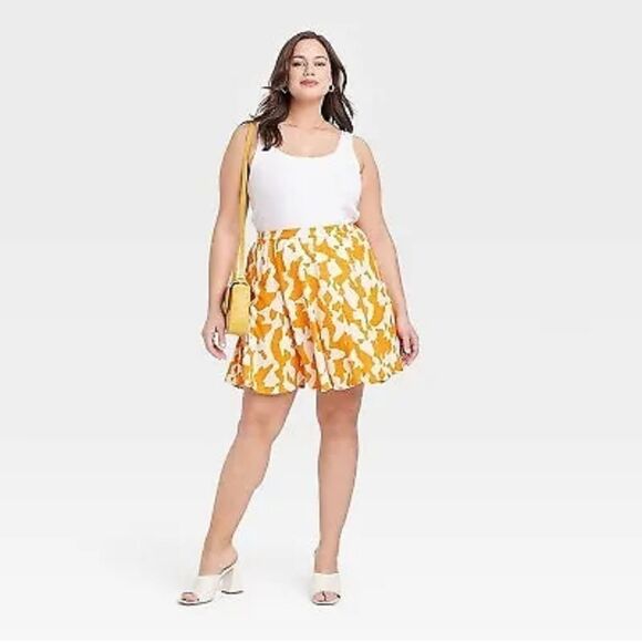 Flare Godet Mini A-Line Skirt - Ava & Viv Orange Abstract - Picture 1 of 2